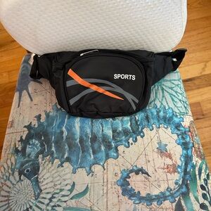 Black Waist Pack with Orange Accent - Sports Logo